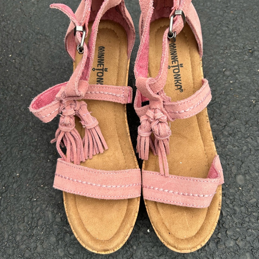 Minnetonka Pink Fringe Sandals